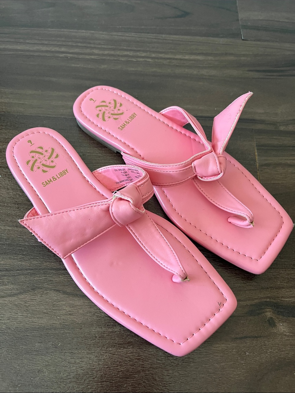 Sam & Libby Pink Knotted Square-Toe Thong Sandals